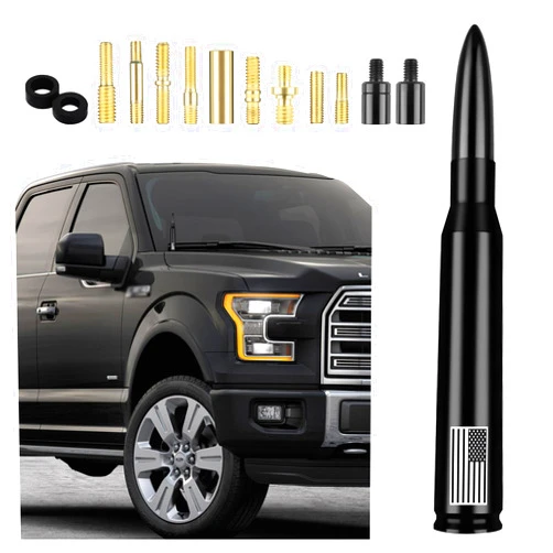 Junecarp Car Bullet Antenna,Truck Exterior Decoration Accessories Antenna Toppers[New Upgrade Flag Design] AM/FM Radio Signal for Car SUV Truck Most Auto Cars Antenna Accessories Replacement (Black