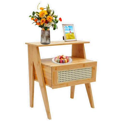 DNYSYSJ Bedside Table 16.9 * 12.2 * 19.7in Bamboo Nightstand,Storage Cabinet Organizer,Multifunctional Sofa Side Table,Wooden Bedroom Office Storage Side Table with Open Shelf