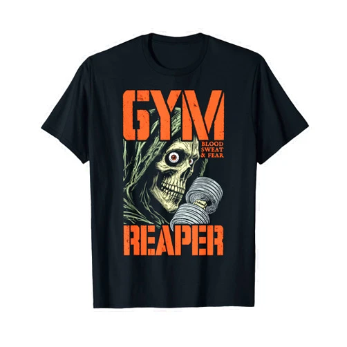 Grandio Design Sports Training And Fitness Gym Reaper Funny Vintage Horror Workout Fitness Training T-Shirt