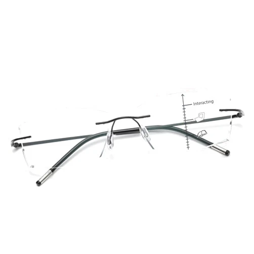 K.LAVER Photochromic Progressive Multifocal Reading Glasses Men Women Rimless Multifocus Readers Diamond Cut Blue Light Blocker No Line Spring Hinge Titanium Eyeglasses Transition Sunglasses With Readers 2.5