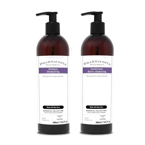 Pharmacopia Hotel Argan Oil Shampoo & Conditioner Bundle – Hydrating Aromatherapy Hair Care - Plant Based & Organic Ingredients – Vegan, Cruelty Free, No Parabens or Sulfates, Set of 2 16.2oz Bottles