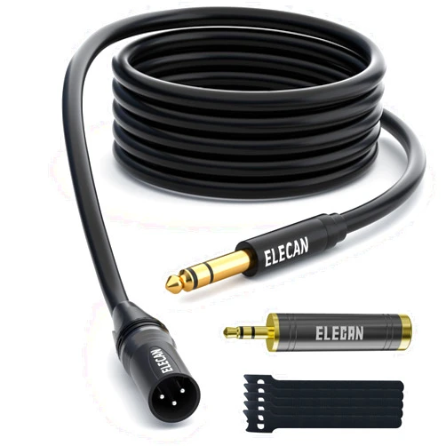 Elecan 6.35mm (1/4 Inch) TRS to XLR Cable 50 Ft Male to Male-Balanced Shielded 3 Pin XLR to 1/4 Quarter inch Cord, Profesional/HiFi Stereo Guitar Cable with 6.35 mm to 3.5 mm Aadpter+Ties