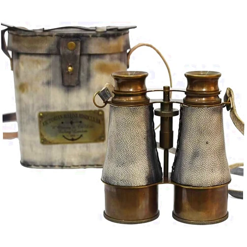 Generic Antique Victorian Marine Brass & Leather Binoculars London 1915 with Gray Leather Case - Nautical Design for Sailor Instrument, Home & Office Decor Gifts fatherday anniversiry x mas (Gray & Antique)