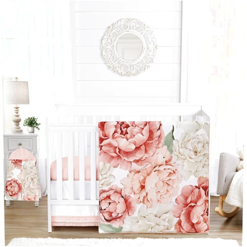 Sweet Jojo Designs 4-Piece Baby Crib Bedding Set (Pink Boho Floral) for Girls, Infants/Nursery incl. Blanket, Fitted Sheet, Skirt, Diaper Stacker: (Watercolor, Bohemian, Wildflower, Vintage, Elegant)
