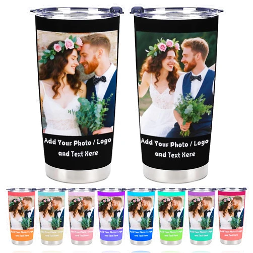 Artsadd Personalized Tumbler Custom Vacuum Insulated Travel Mug Customizable Coffee Cup with Your Photos and Text Christmas Birthday Gift (2 Photos+Text)