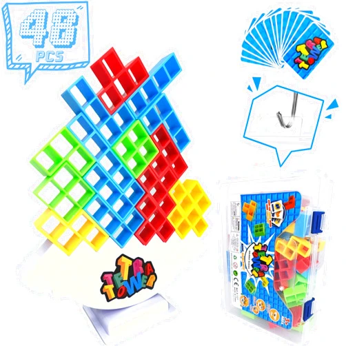 Ography 48 PCS Tetra Tower Stacking Game, Balance Building Blocks Board Game for All Ages 2 Players+, Fun Party Game for Family Game Night, Stack Game for Kids, Teens, Adults (48 PCS)