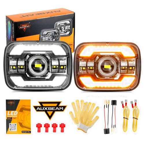 Auxbeam 12000LM 600% Bright 5x7 In Headlights, 7x6 Led Headlights With DRL Turn Signal High Low Beam, Compatible With Jeep Cherokee XJ Wrangler YJ Ford Chevrolet, H6054 H5054 Headlights DOT Approved