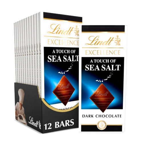 Lindt EXCELLENCE Sea Salt Dark Chocolate Bar, Dark Chocolate Candy with a Touch of Sea Salt, 3.5 oz. Bar (12 Pack)