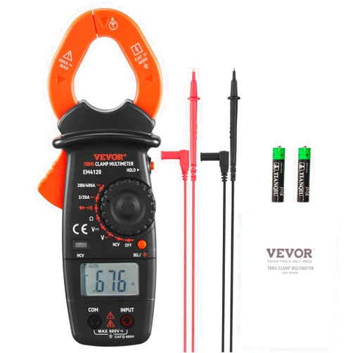 VEVOR Digital Clamp Meter T-RMS, 2000 Counts, 400A Clamp Multimeter Tester, Measures Current Voltage Resistance Diodes Continuity Data Retention, w/NCV for Home Appliance, Railway Industry Maintenance