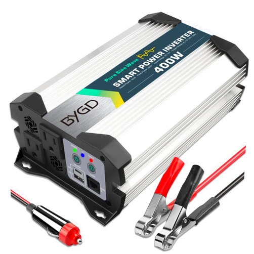 JIPPNG 400W Pure Sine Wave Power Inverter DC 12V to 110V AC Car Plug Inverter Adapter Power Converter with 4.8A Dual USB Charging Ports and 2 AC Outlets Car Charger