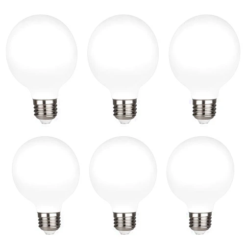 KGC G25 LED Globe Light Bulbs, 40W Equivalent, 2700K Warm White Bathroom, E26 Base, Milky Glass Vanity Round, Perfect for Vanity Makeup Mirror, 120V CRI90+ Dimmable 6Pack