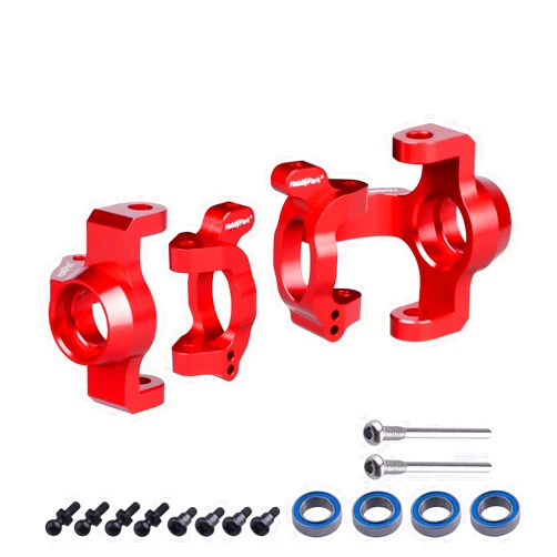 HobbyPark Aluminum Caster Blocks (c-hubs) & Steering Block Front Knuckles for Traxxas 1/18 LaTrax Teton Desert Prerunner Rally, Replace Parts 7532 (Red)