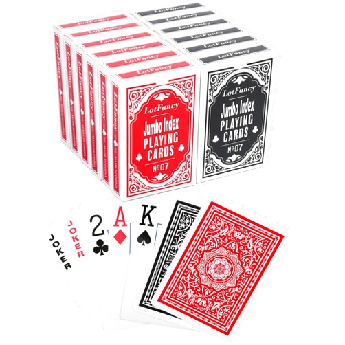 LotFancy Playing Cards, Jumbo Index, 12 Decks of Cards (6 Black 6 Red), Large Print, Poker Size, for Texas Hold'em, Blackjack, Euchre Cards Games