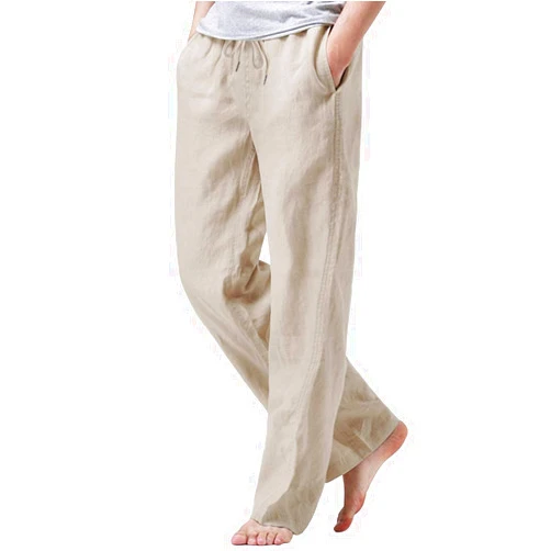 iWoo Mens Cotton Linen Drawstring Pants Elastic Waist Casual Jogger Yoga Pants