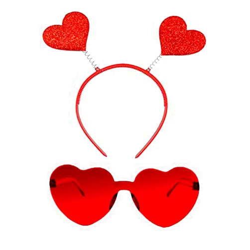 Cleacloud Valentines Day Heart Head Boppers Headbands and Heart Shape Sunglasses for Party Props Holiday Wedding Birthday Costume Accessory