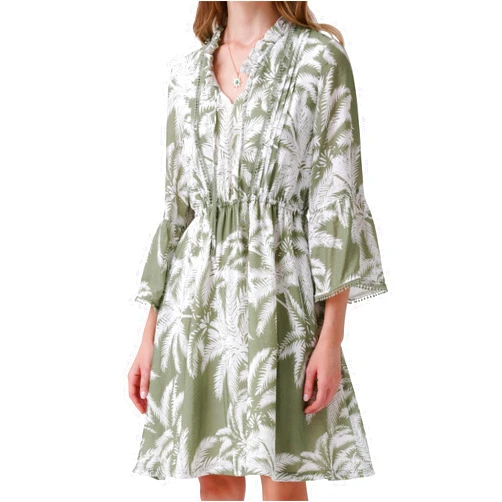 Olaesa Women's Floral Print Mini Dress 2024 Spring Summer Boho Short Dress Bell Sleeve Hawaiian Mini Swing Sundress