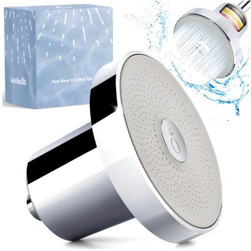 Feels Like Om Filtered Shower Head with Water Softener - High Pressure Shower Head Filter for Hard Water - Shower Filter removes Toxic Chemicals & Chlorine - Best Shower Filter for Hair & Skin