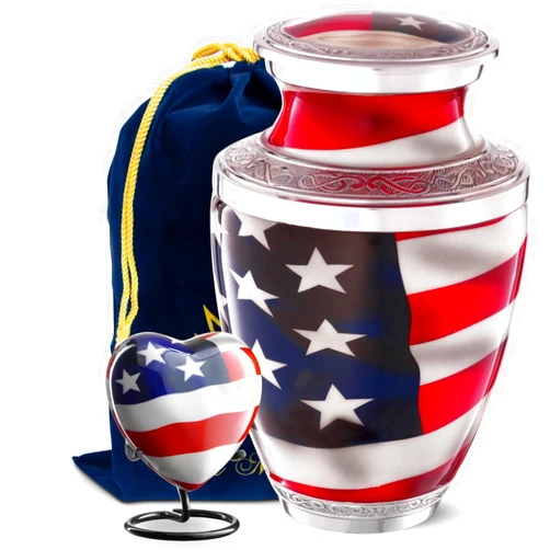 Olivia Memorials Large American Flag Urn with one Heart-Shaped Urn