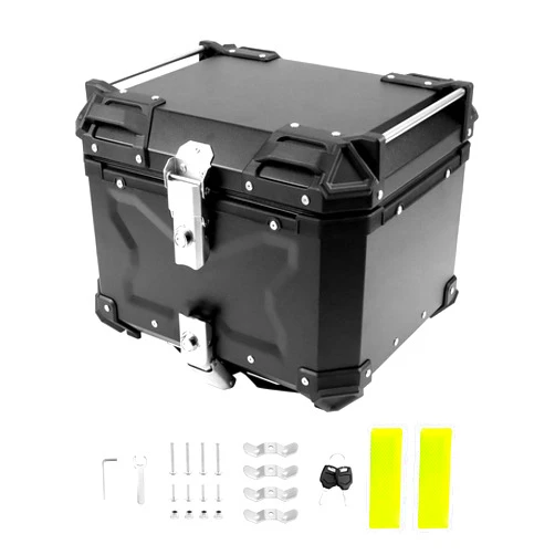 QWORK 45L Motorcycle Top Box, Waterproof Universal Motorcycle Trunk Tour Tail Box, Heavy Duty Aluminum Motorcycle Helmet Luggage Storage Rear Tour Box, Dual-key Storage Carrier Case(Black)
