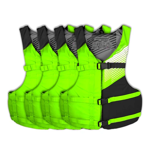 Stohlquist Universal Fit Adult Life Jacket PFD (4 Pack) Coast Guard Approved, for Men and Women 90+ lbs, Lightweight Neoprene and Adjustable, Ideal for Boating, Kayaking & Water Sports