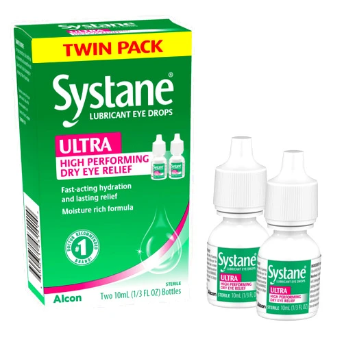 Systane Ultra Lubricant Eye Drops, Artificial Tears for Dry Eye, Twin Pack, 10-mL Each
