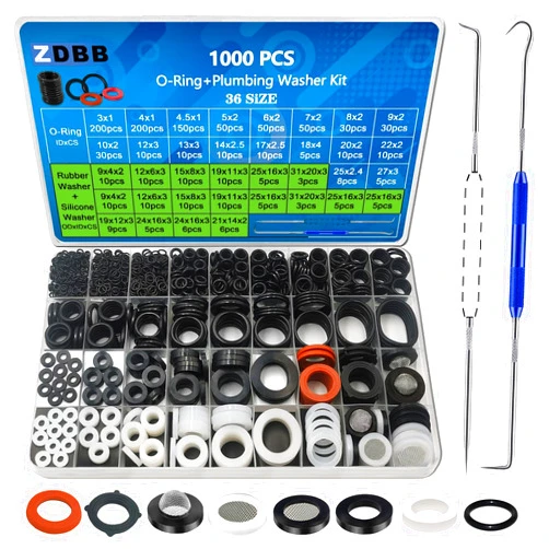ZDBB 1000 Pcs 18 Size O Ring Kit+18 Size Rubber Washers Assortment Kit for Plumbing Faucet Water Pipe Garden Hose Washers Shower Heads Gasket Repair and Air or Gas Connections