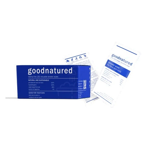 Goodnatured 25 Count Outdoor Shower Camping Wipes with Aloe Vera and Vitamin E, Unscented Hypoallergenic Non-Toxic Sustainable Eco-Friendly Alcohol-Free (25 Singles)