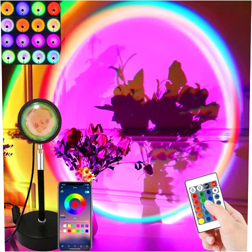 YouOKLight Sunset lamp Projector, Sunset Projection lamp. 6W LED 180 Degree Rotating Wireless App Control and Remote Control Sunset Light with Multiple Colors, Sunset lamp Bedroom Decor, 16 Color Changing.…