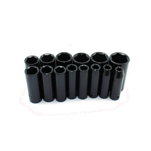 TEMO 14 pc Deep Impact Imperial Socket Bit Set Cr-V, 6-Point, 3/8 Inch - 1-1/4 Inch