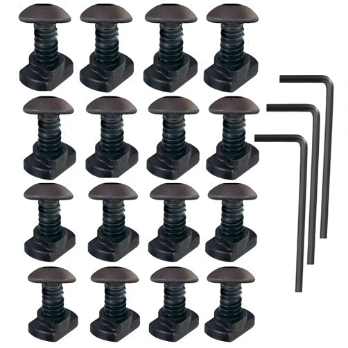 Pecawen 16 Pack M4 T-Nut Metric Camming Screw Replacement Sets Compatible with Standard Rail Systems, with Thread Locking Screws, Allen Wrench and Nuts(16 x Screws, 16 x Nuts and 3 x Wrench)