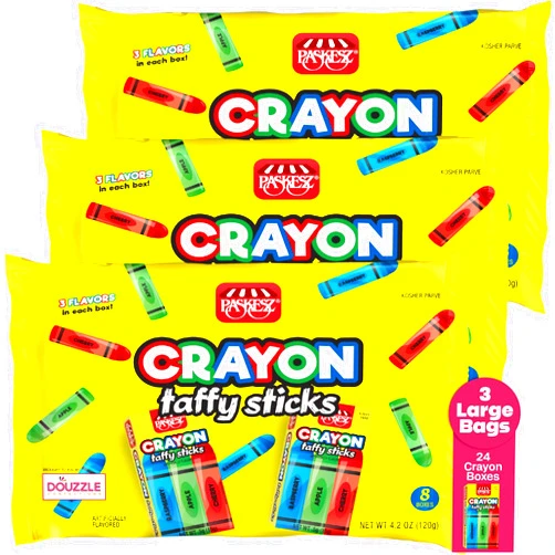 DOUzzle Valentines Day Sweet Treats, Edible Crayons Taffy Sticks Candy for Marines MRE, Funny Gag Gift & School (8 Count, 3 Pack) Individually Wrapped, Party Favor - Kosher