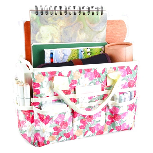 qianshan Craft Organizer Bag with Multiple Pockets, Large Art Storage Caddy with Handles for Art, Craft, Sewing, Make-up,Scrapbooking, Medical, and Office Supplies Storage.Rose Lily