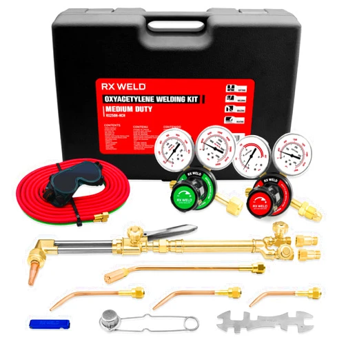 RX WELD Oxy Acetylene Torch Kit with Heating Nozzle-6-MFA-1, 19pcs Gas Cutting Welding Kit, Medium Duty Oxygen Acetylene Torch Kit with Check Valves