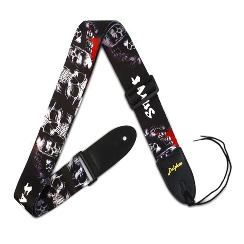 Dulphee Guitar Strap Skull Design Cool Polyester Shoulder Strap for Bass, Electric & Acoustic Guitar (Black Skull)