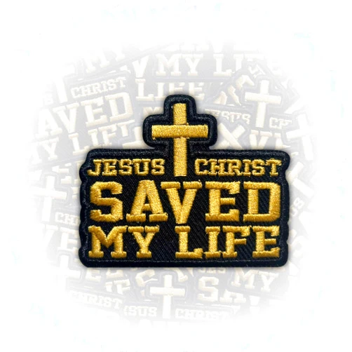 ROISEPOSIE Jesus Christ Saved My Life Patch, 3 Inches Iron On/Sew On Embroidered Applique Fabric Quote Christian Patches for Clothes Backpacks Hat Jeans, Faith Cross Embroidery Patches for Christians