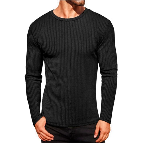 Ekouaer Men's Long Sleeve Shirts Ribbed Pullover Sweater Sim Fit Thermal Tops Crew Neck Stretchy Undershirts S-XXL