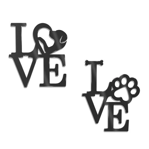 KOYILTD 2PCS Love with Paw Print and love Wall Decor, Dog Lover Home Decor (Black)
