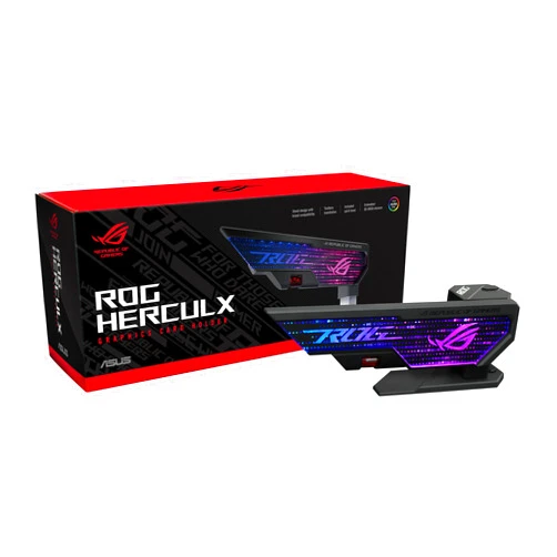 ASUS ROG Herculx Graphics Card Anti-Sag Holder Bracket (Solid Zinc Alloy Construction, Easy Toolless Installation, Included Spirit Level, Adjustable Height, Wide Compatibility, Aura Sync RGB)