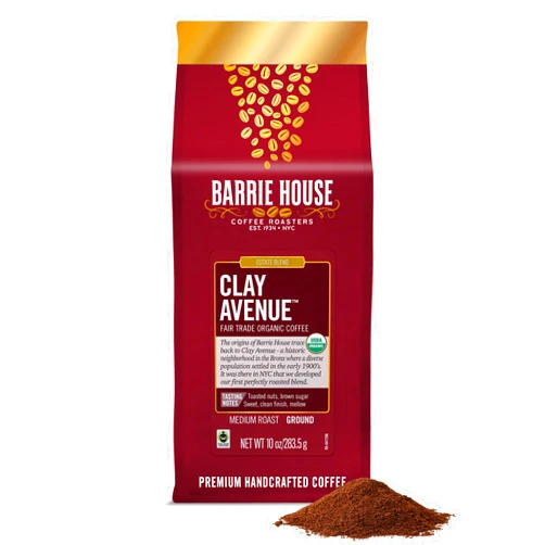 Barrie House Clay Avenue Donut Shop Ground Coffee, 10oz Bag | Medium Roast | Sweet and Mellow Flavor | 100% Arabica Coffee Beans