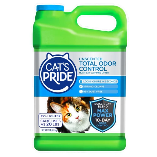 Cat's Pride Max Power: Total Odor Control - Up to 10 Days of Powerful Odor Control - Strong Clumping - Hypoallergenic - 99% Dust Free - Multi-Cat Litter, Unscented, 15 Pounds