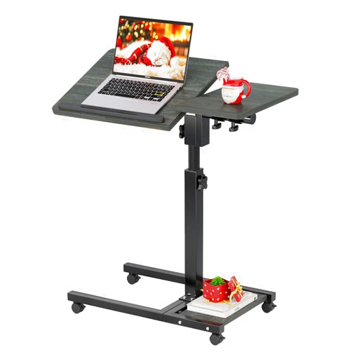 Furist Overbed Table with Wheels Adjustable Height, Mobile Standing Stand Up Rolling Laptop PC Desks with Tilting Top Height Tray Side Computer Workstation for Bedroom on Hospital Home Use, Black