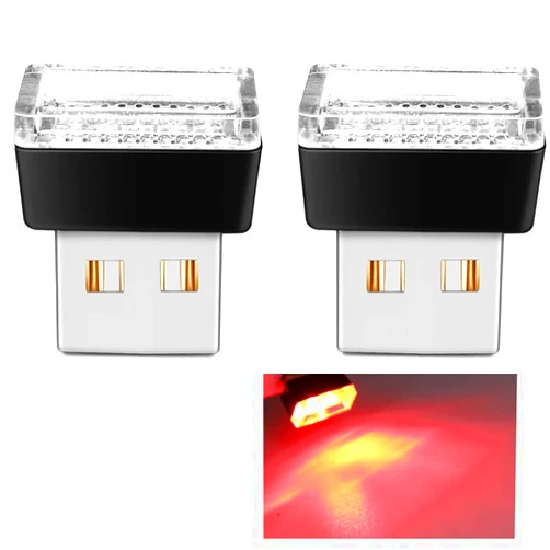 BukNikis USB Car LED Atmosphere Lights Mini LED Ambient Kit Car Accessories Lighting Universal (Red, 2 PCS)