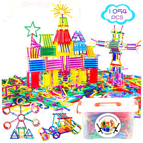 Juboury 1054Pcs Building Toy Building Blocks Bars Different Shape Educational Construction Engineering Set 3D Puzzle, Interlocking Creative Connecting Kit, Great STEM Toy for Both Boys and Girls