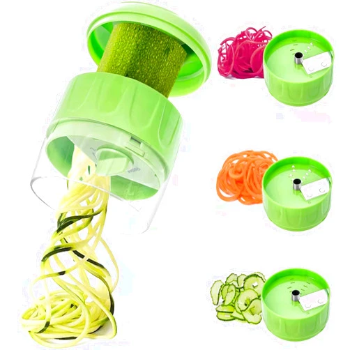 SUREWIN Vegetable Spiralizer 3 in 1 Handheld Vegetable Slicer Zucchini Spaghetti Maker, Spiralizer for Veggie Noodles Adjustable Spiral Slicer for Low Carb Vegan Meals - Green