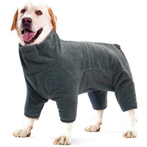 ROZKITCH Dog Winter Coat Soft Fleece Pullover Pajamas, Pet Windproof Warm Cold Weather Jacket Vest Cozy Jumpsuit Apparel Outfit Clothes for Small Medium Large Dog Walking Hiking Sleep Grey M