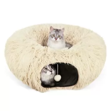LifeIdeas Large Cat Tunnel Bed, Cat Tunnel Foldable Donut Tunnel with Fluffy Toy Balls and Washable Pads, Full for Kitten, Cat, Puppy, Ferret, Rabbit, Cat Tunnels for Indoor Cats