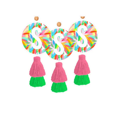 Mary Square Monogram S Colorful Floral 8.5 x 4.5 Cardboard Automotive Air Fresheners With Tassel Pack of 3