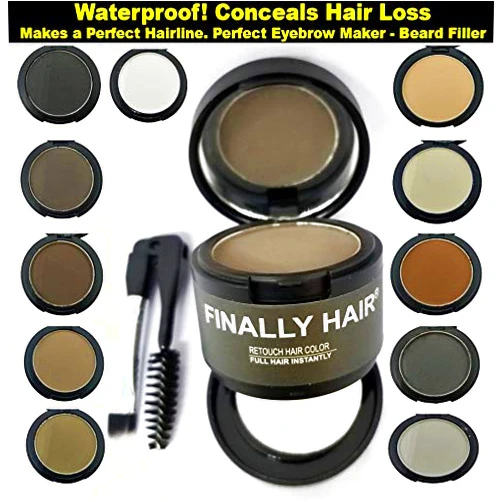 Finally Hair Waterproof Light Brown Hairline Shadow Powder, Hairline Concealer, Root Cover Up, Dab It Onto Thinning areas, Takes Gray Away, Fill In Your Beard (Light Brown)
