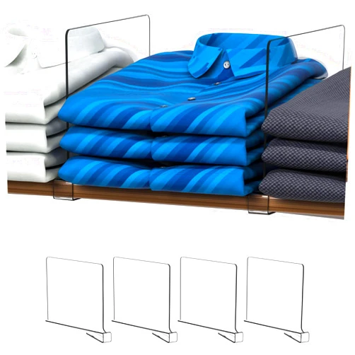 Cq acrylic Clear Acrylic Shelf Dividers for Closets - Organizer for Wood Shelves, Clothing and Purses Separators,Perfect for Cabinets and Bedroom Organizer,Sweater and Jeans Shelf Organization,Clear Pack of 4