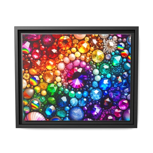 GENERIC Vividly Colorful Collection of Rainbow Gemstones – Premium Pinewood Frame Framed Canvas Wall Art